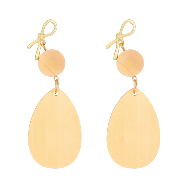 Wholesale Women's Geometric Wooden Threaded Rattan Earrings With Drop Shape And Polishing Treatment