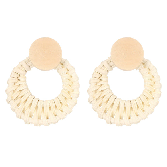 Wholesale Women's Geometric Wooden Threaded Rattan Earrings With Drop Shape And Polishing Treatment