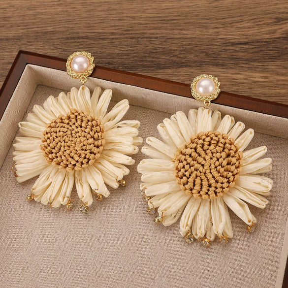 Wholesale Women's Geometric Wooden Threaded Rattan Earrings With Drop Shape And Polishing Treatment