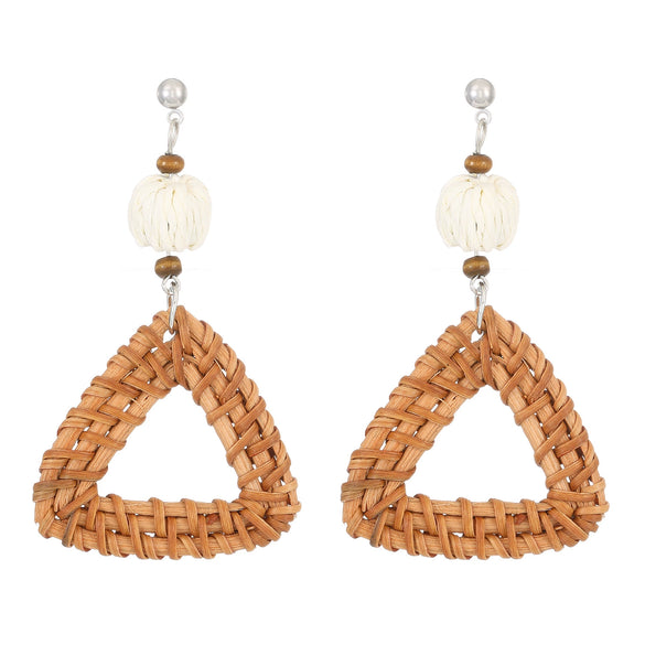 Wholesale Women's Geometric Wooden Threaded Rattan Earrings With Drop Shape And Polishing Treatment