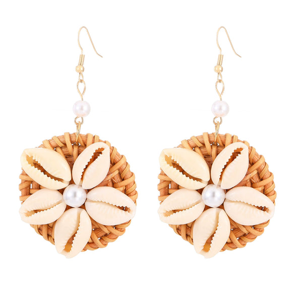 Wholesale Women's Geometric Wooden Threaded Rattan Earrings With Drop Shape And Polishing Treatment
