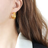 Wholesale Women's Geometric Woven Hollow Ring Metal Chain Earrings Titanium Steel 18K Gold Plated