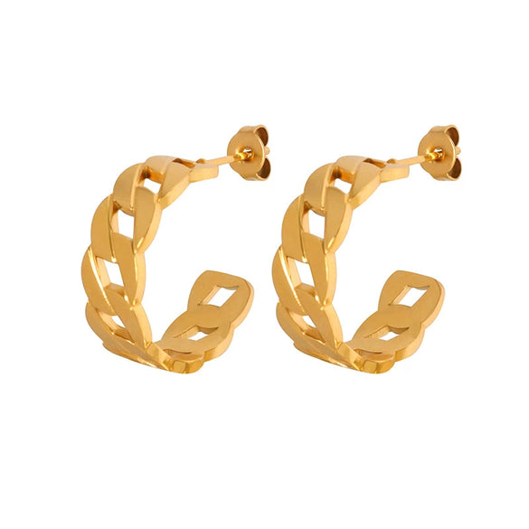 Wholesale Women's Geometric Woven Hollow Ring Metal Chain Earrings Titanium Steel 18K Gold Plated