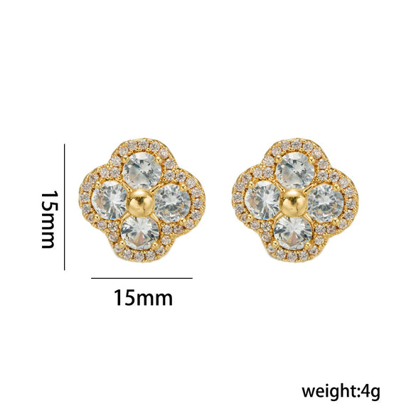 Wholesale Women's Geometric Zircon Earrings In Copper With Gold Plating And A Luxurious Style