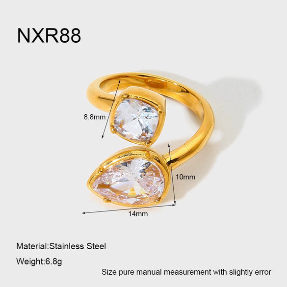Wholesale Women's Geometric Zircon Inlay Stainless Steel 18K Gold Plated Ring Light Luxury Design Jewelry Accessories
