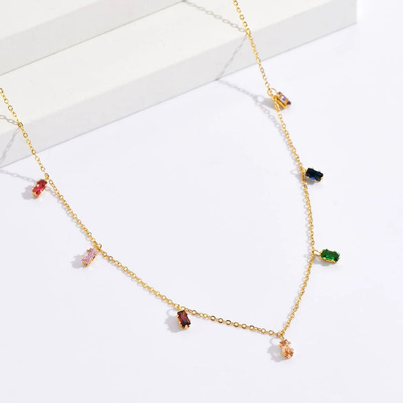 Wholesale Women's Geometric Zircon Pendant Necklace With Oshaped Titanium Steel Chain Electroplated