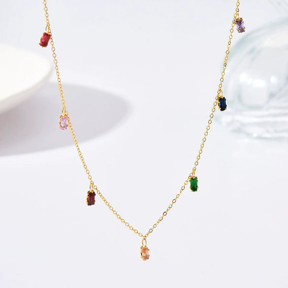 Wholesale Women's Geometric Zircon Pendant Necklace With Oshaped Titanium Steel Chain Electroplated