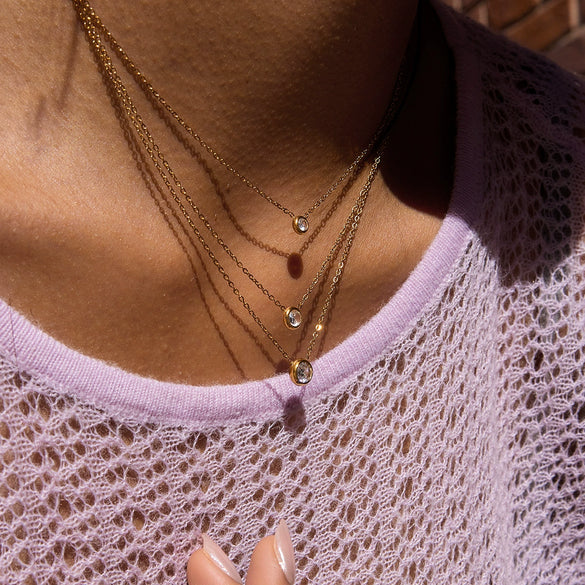 Wholesale Women's Geometric Zircon Pendant Necklace With Stainless Steel O Word Chain Ancient Style Electroplated Design
