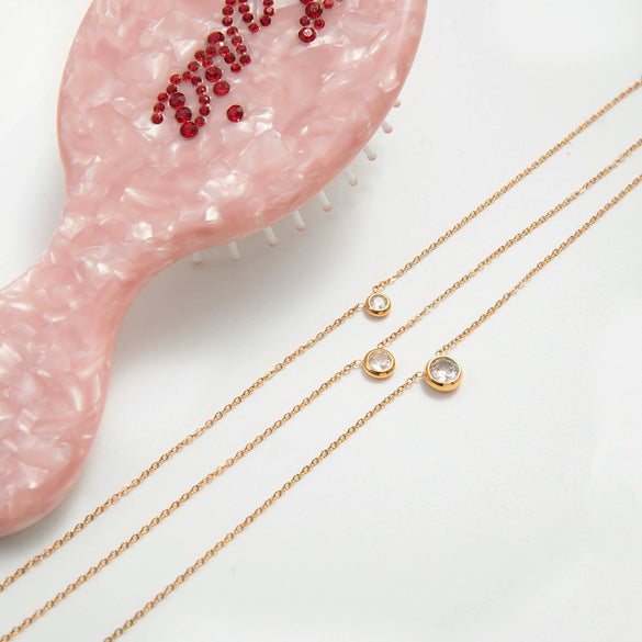 Wholesale Women's Geometric Zircon Pendant Necklace With Stainless Steel O Word Chain Ancient Style Electroplated Design