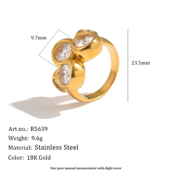 Wholesale Women's Geometric Zircon Ring Stainless Steel 18K Gold Plated Pvd Furnace Vacuum Real Gold Plating
