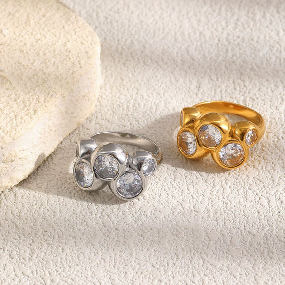 Wholesale Women's Geometric Zircon Ring Stainless Steel 18K Gold Plated Pvd Furnace Vacuum Real Gold Plating