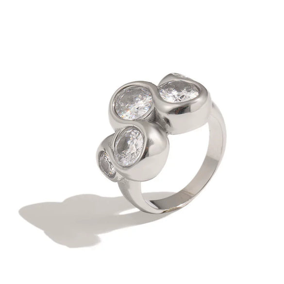 Wholesale Women's Geometric Zircon Ring Stainless Steel 18K Gold Plated Pvd Furnace Vacuum Real Gold Plating