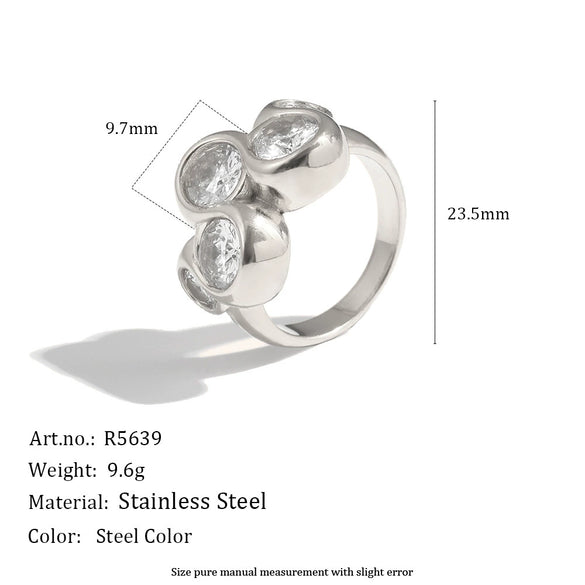 Wholesale Women's Geometric Zircon Ring Stainless Steel 18K Gold Plated Pvd Furnace Vacuum Real Gold Plating