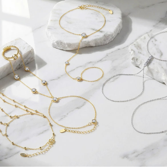 Wholesale Women's Geometric Zircon S925 Silver Chain Bracelet Simple Multilayer Combination Finger Jewelry