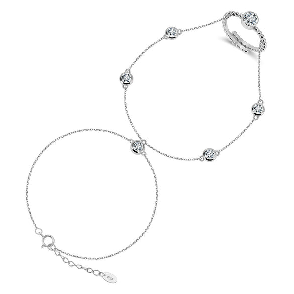 Wholesale Women's Geometric Zircon S925 Silver Chain Bracelet Simple Multilayer Combination Finger Jewelry