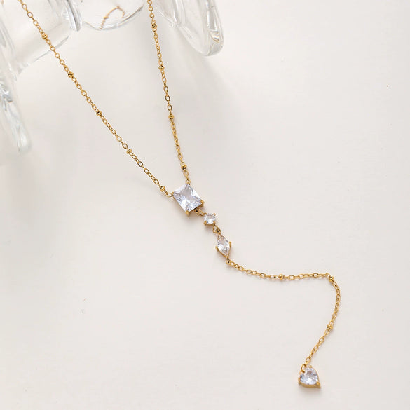 Wholesale Women's Geometric Zircon Stainless Steel 18K Gold Plated Oshaped Pendant Necklace