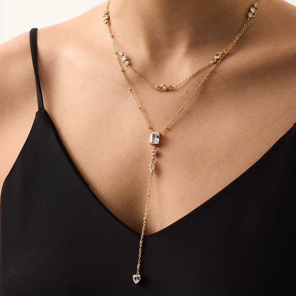 Wholesale Women's Geometric Zircon Stainless Steel 18K Gold Plated Oshaped Pendant Necklace