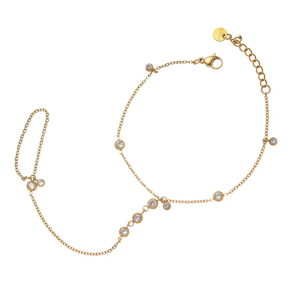Wholesale Women's Geometric Zircon Stainless Steel 18K Gold Plated Ring And Bracelet Combo