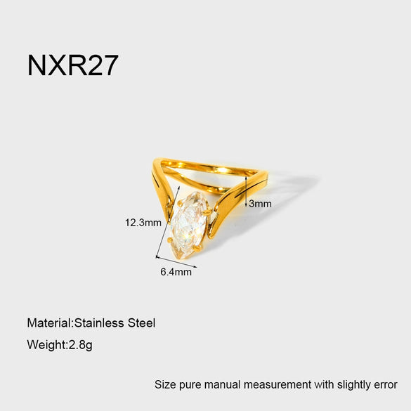 Wholesale Women's Geometric Zircon Stainless Steel 18K Gold Plated Ring