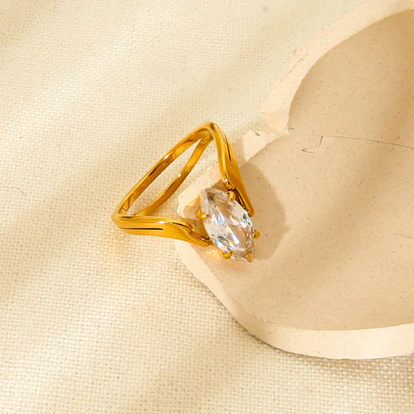 Wholesale Women's Geometric Zircon Stainless Steel 18K Gold Plated Ring