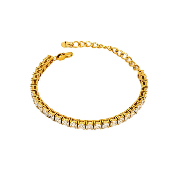 Wholesale Women's Geometric Zircon Stainless Steel Tennis Chain Bracelet