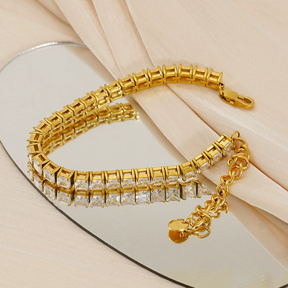Wholesale Women's Geometric Zircon Stainless Steel Tennis Chain Bracelet