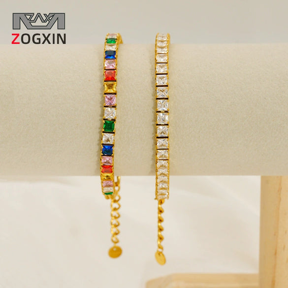 Wholesale Women's Geometric Zircon Stainless Steel Tennis Chain Bracelet
