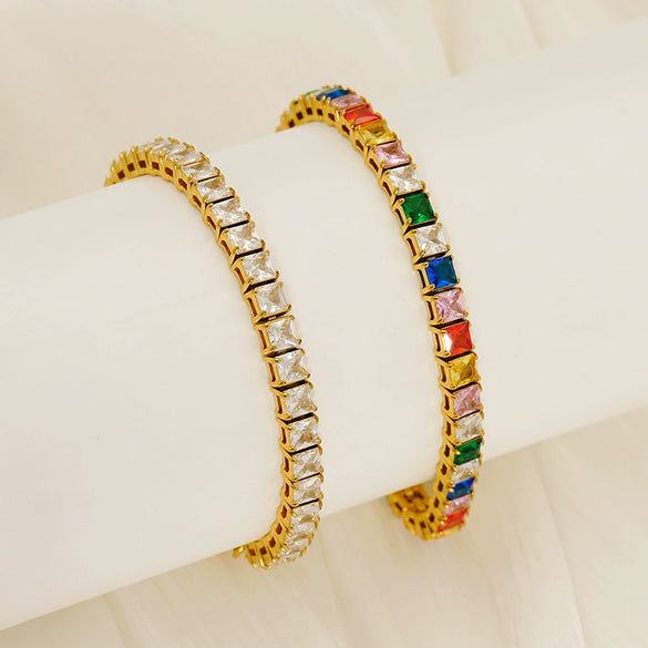 Wholesale Women's Geometric Zircon Stainless Steel Tennis Chain Bracelet