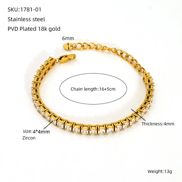 Wholesale Women's Geometric Zircon Stainless Steel Tennis Chain Bracelet