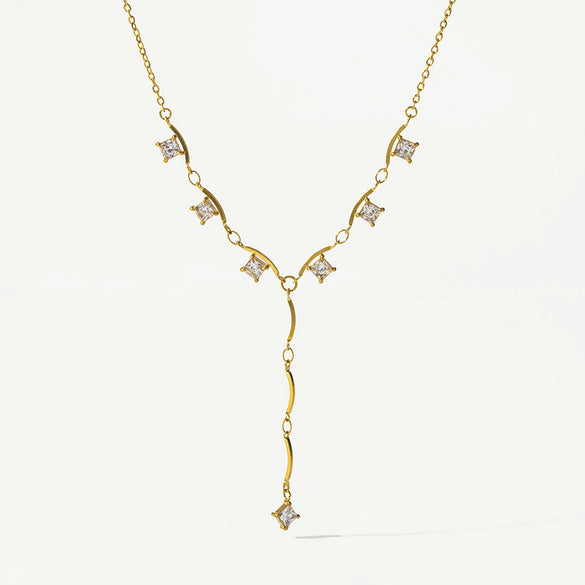 Wholesale Women's Geometric Zircon Tassel Pendant Yshaped Stainless Steel Necklace With Pvd Furnace Vacuum Real Gold Plating
