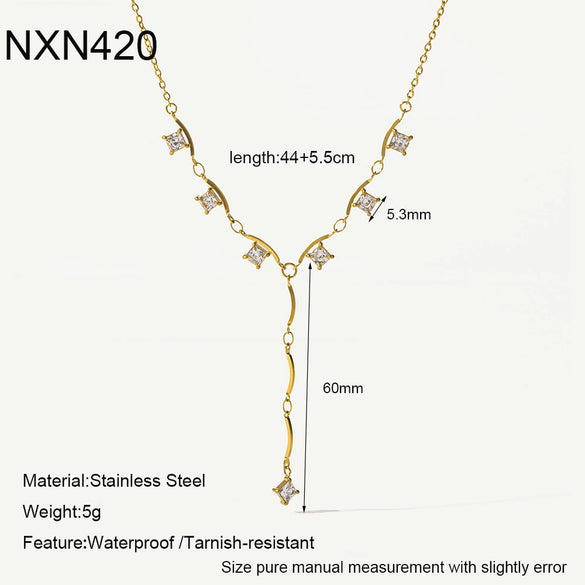 Wholesale Women's Geometric Zircon Tassel Pendant Yshaped Stainless Steel Necklace With Pvd Furnace Vacuum Real Gold Plating