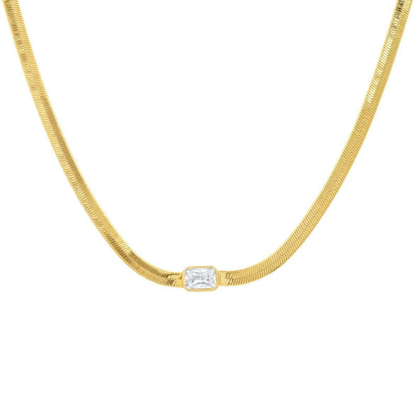 Wholesale Women's Geometric Zircon Titanium Steel Snake Bone Chain Necklace With 18K Real Gold Electroplating
