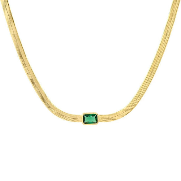 Wholesale Women's Geometric Zircon Titanium Steel Snake Bone Chain Necklace With 18K Real Gold Electroplating