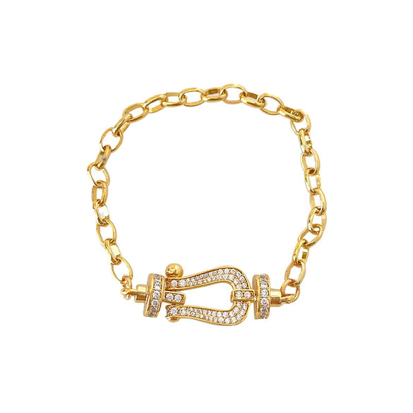 Wholesale Women's Geometric Zirconia Copper Plastic Horseshoe Buckle Chain Bracelet Light Luxury Cool Style