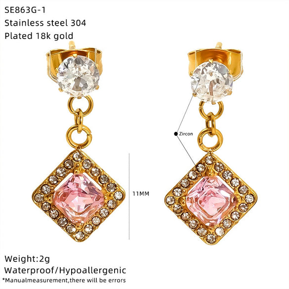 Wholesale Women's Geometric Zirconia Inlaid Titanium Steel Earrings Casual Style