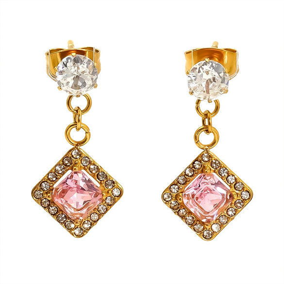 Wholesale Women's Geometric Zirconia Inlaid Titanium Steel Earrings Casual Style