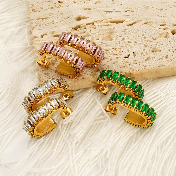 Wholesale Women's Geometric Zirconia Inlaid Titanium Steel Earrings With Personal Style