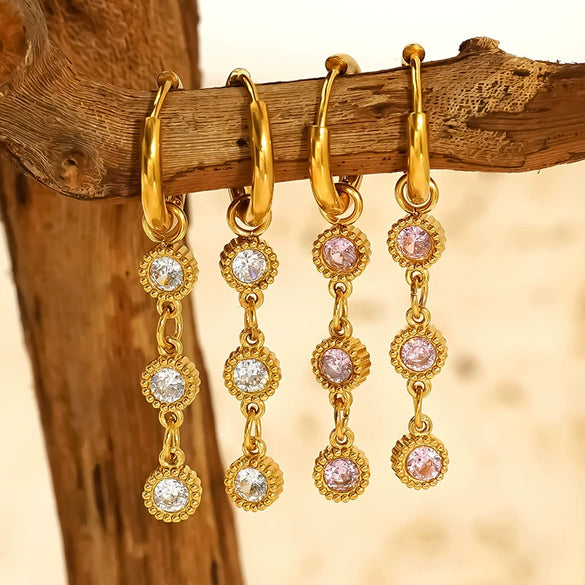 Wholesale Women's Geometric Zirconia Titanium Steel Earrings With Tassel Retro Style