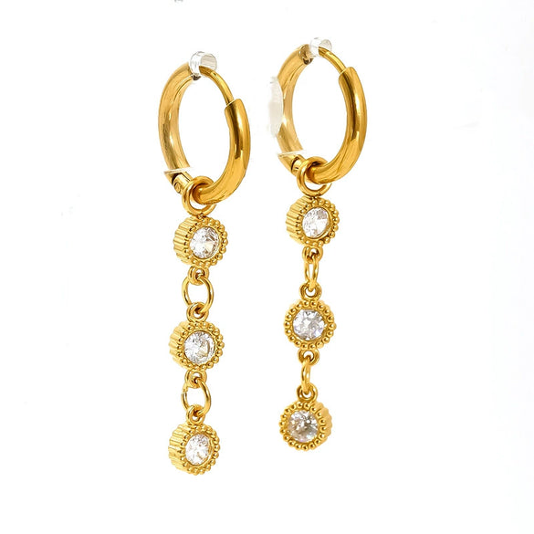 Wholesale Women's Geometric Zirconia Titanium Steel Earrings With Tassel Retro Style
