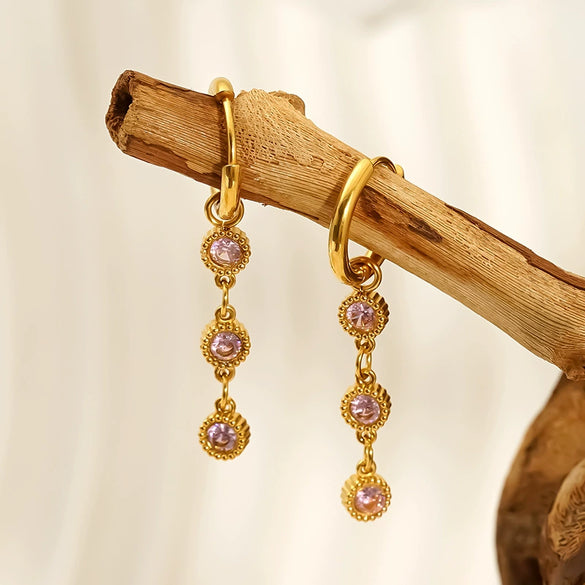 Wholesale Women's Geometric Zirconia Titanium Steel Earrings With Tassel Retro Style