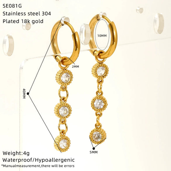 Wholesale Women's Geometric Zirconia Titanium Steel Earrings With Tassel Retro Style