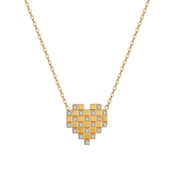 Wholesale Women's Geometric Zirconstudded Heart Pendant Necklace With Electroplated Calendering Chain
