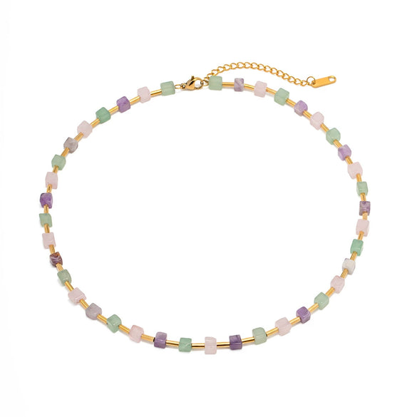 Wholesale Women's Geometry Style Stainless Steel And Titanium Steel Square Beaded Necklace With Electroplating In Spring And Summer