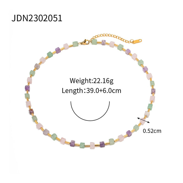 Wholesale Women's Geometry Style Stainless Steel And Titanium Steel Square Beaded Necklace With Electroplating In Spring And Summer