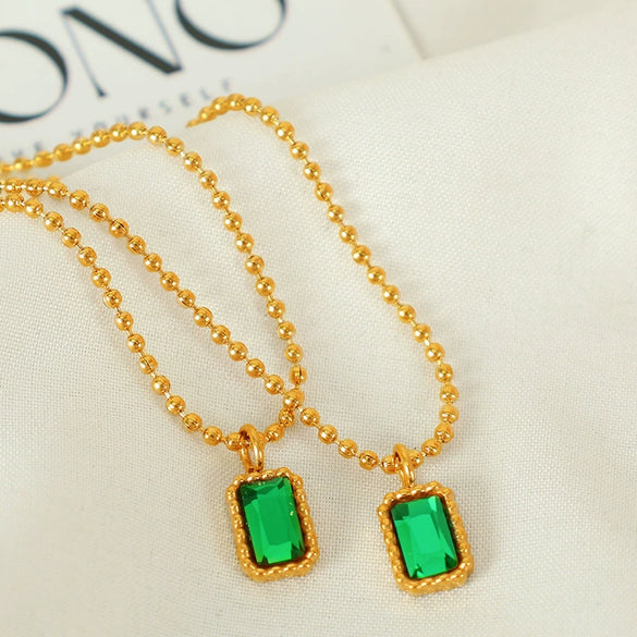Wholesale Women's Glass And Colored Glaze Geometric Style Gold Plated Ochain Necklace