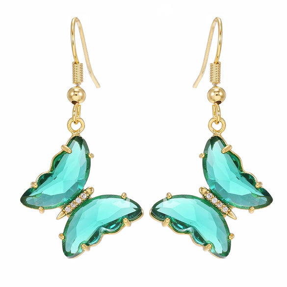 Wholesale Women's Glass Glaze Butterfly Earrings With 925 Silver Needle And Electroplating Treatment
