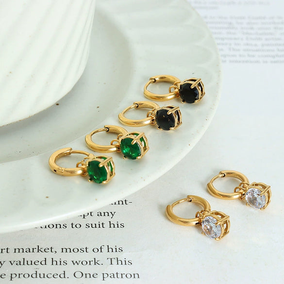 Wholesale Women's Glass Stone Zircon Earrings Titanium Steel 18K Gold Plated Geometric Electroplated Jewelry