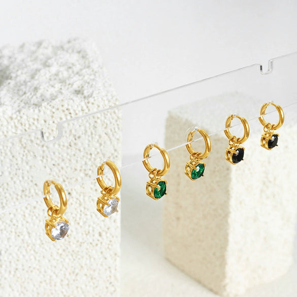 Wholesale Women's Glass Stone Zircon Earrings Titanium Steel 18K Gold Plated Geometric Electroplated Jewelry