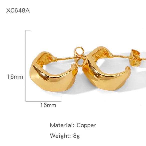 Wholesale Women's Glazed Textured Copper Earrings With Geometric Design And Electroplating