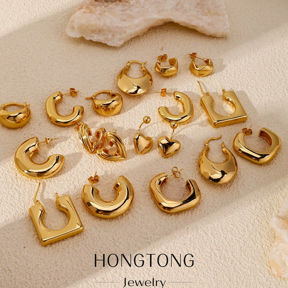 Wholesale Women's Glazed Textured Copper Earrings With Geometric Design And Electroplating